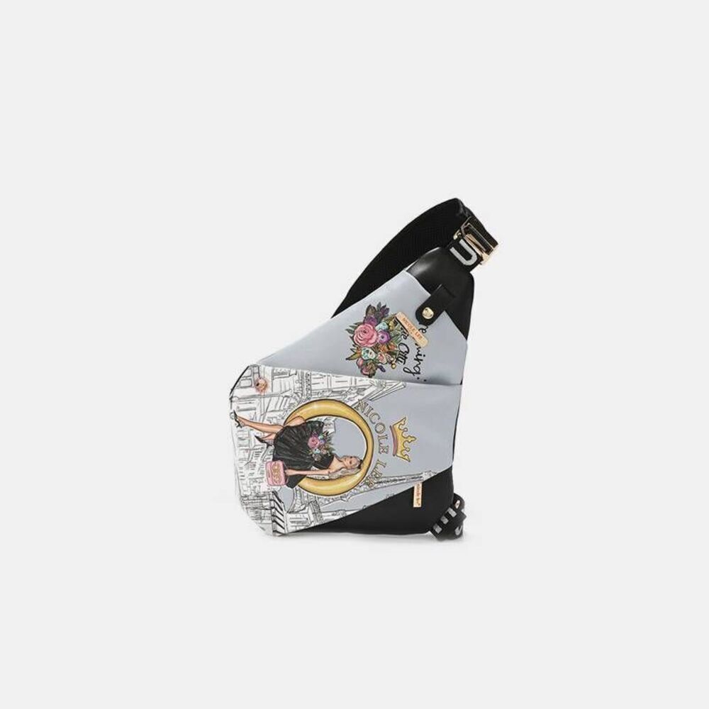 Nicole Lee USA Vegan Leather Leopard & Lip Pattern Crossbody Bag Grey